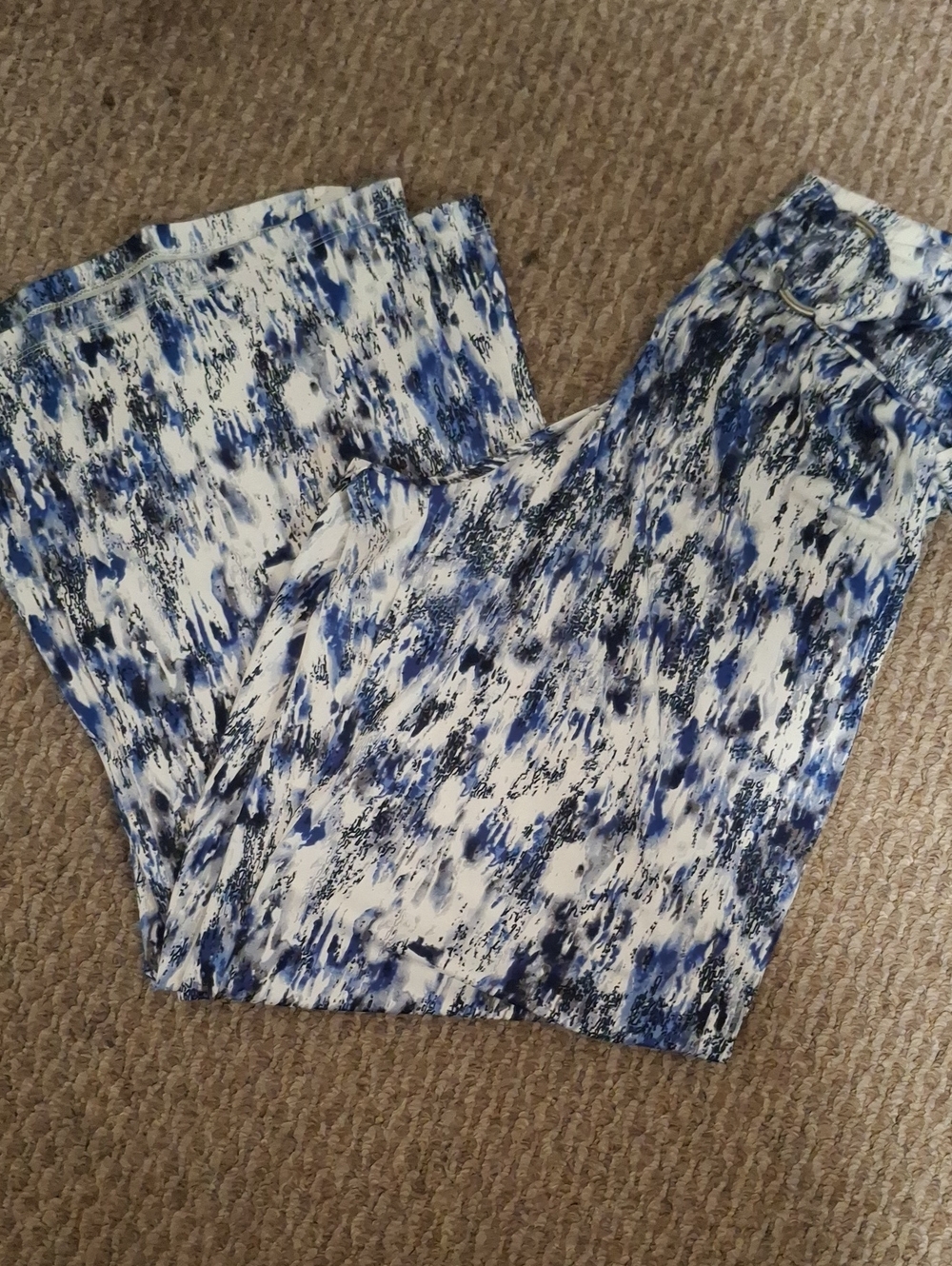 Robert Louis Blue and White Abstract Print Pants